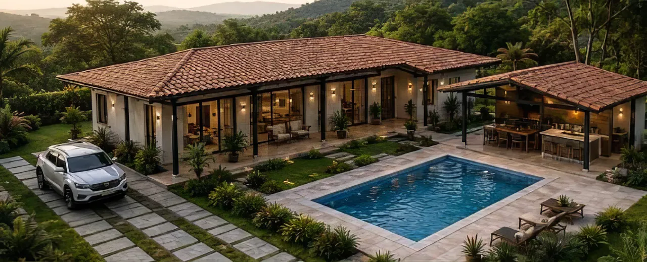 Render de la casa campestre propuesta para los lotes de Secreto de Estancias.