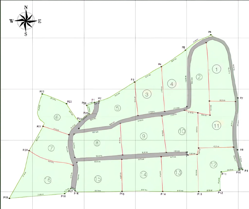 Plano de la parcelación Secreto de Estancias con sus lotes numerados y la vía interna.